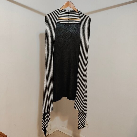 BCBGMAXAZRIA B&W Striped Knit Open Front Long Vest M - Picture 2 of 13